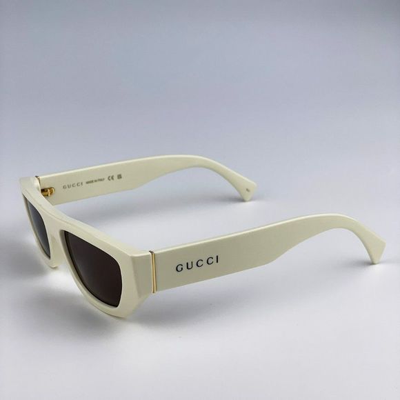 Gucci GG1134S 003 Sunglasses Ivory White Brown Rectangle Unisex - Picture 10 of 13